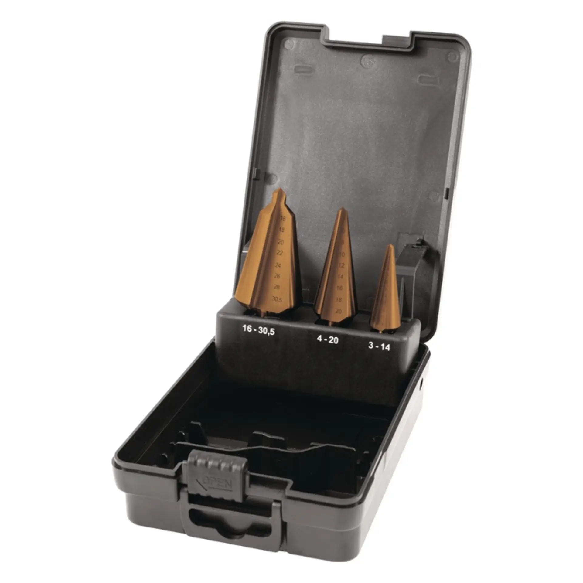 TECWERK Blechschälbohrer HSS-TiN Kunststoffkassette Satz 3-tlg.