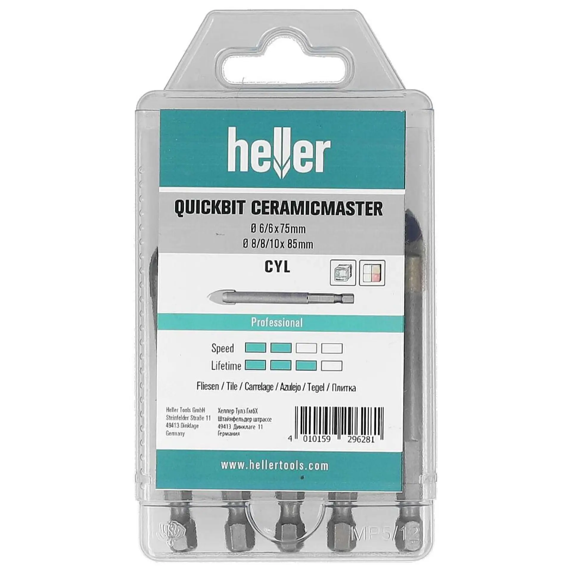 HELLER Glasbohrer und Fliesenbohrer Ceramic Master QuickBit Satz 5-tlg.