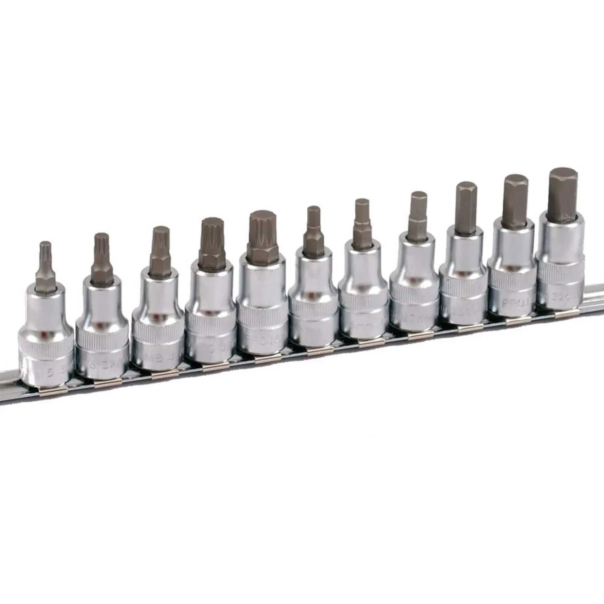 PROJAHN Bit Stecknuss Satz 1/2 Zoll auf Schiene 6kant + VZ, 60 mm 11-tlg.