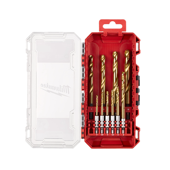 MILWAUKEE SHOCKWAVE RED 1/4"HEX HSS-G TIN METALLBOHRER Set 10-tlg.  Ø 3/3.5/4/4.5/5/6/7/8/9/10 mm