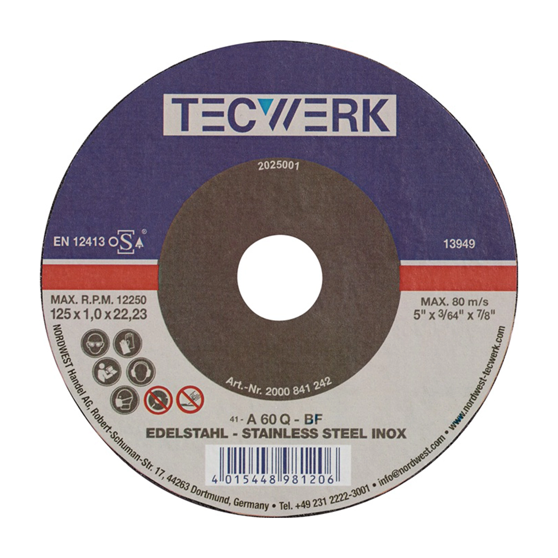 TECWERK Trennscheibe INOX Bohrung 22,23 mm