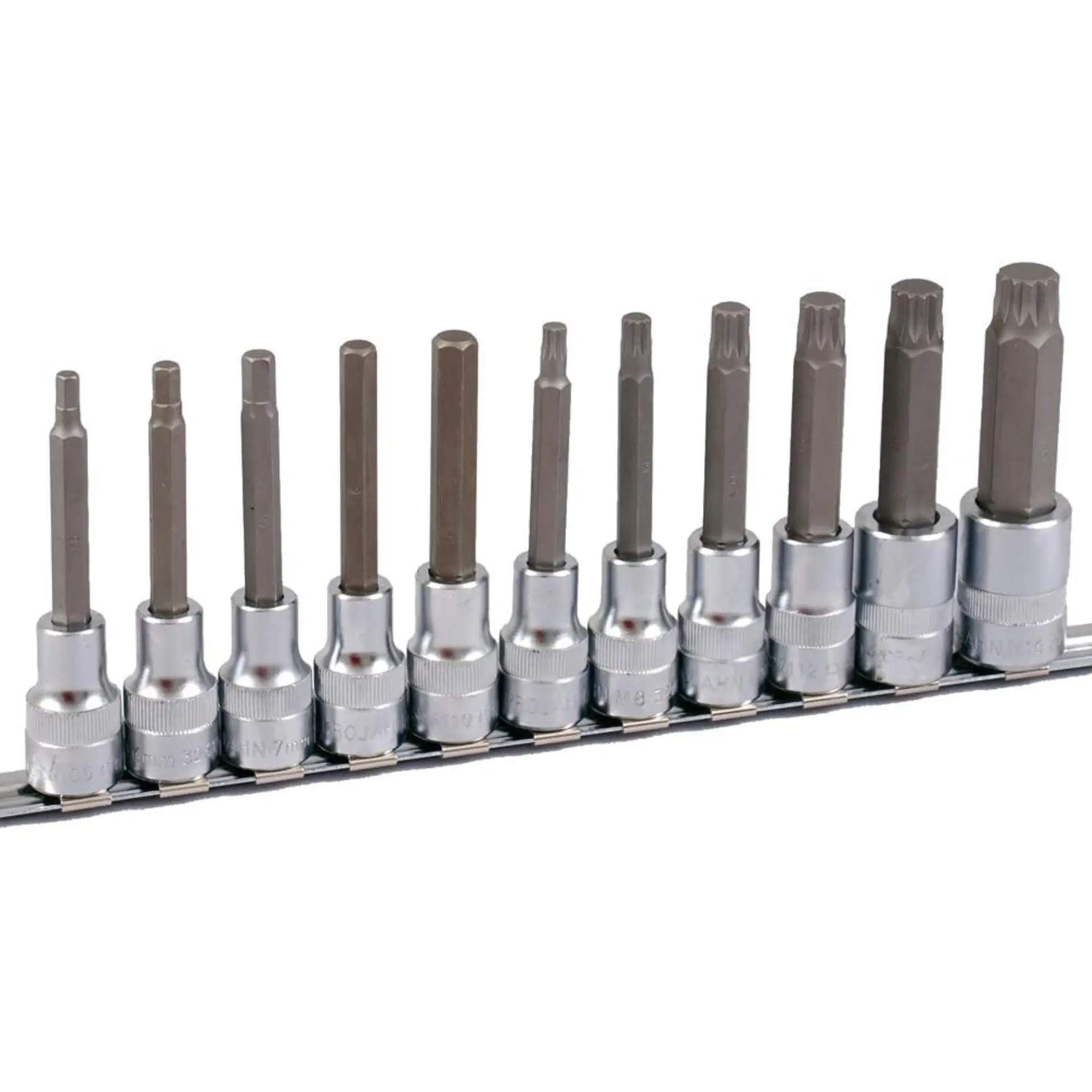 PROJAHN Bit Stecknuss Satz 1/2 Zoll auf Schiene 6kant + VZ, 100 mm 11-tlg.